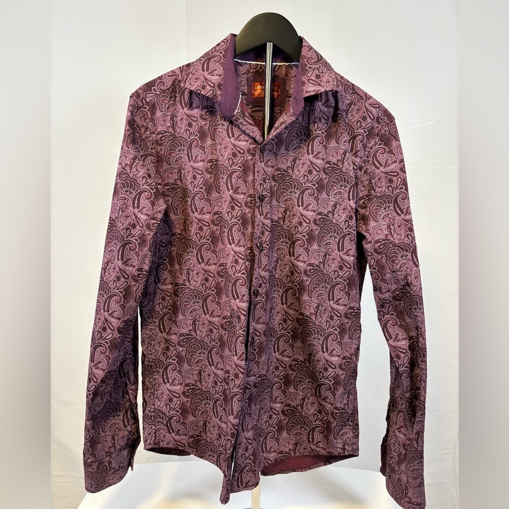 Consequence Paisley Men’s Long Sleeve Dress Shirt Purple Size Small